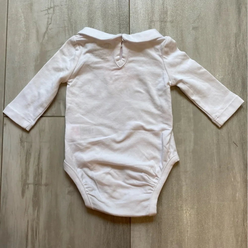NWT RuffleButts White Long Sleeve Bodysuit with Peter Pan Collar, girls 3-6M
